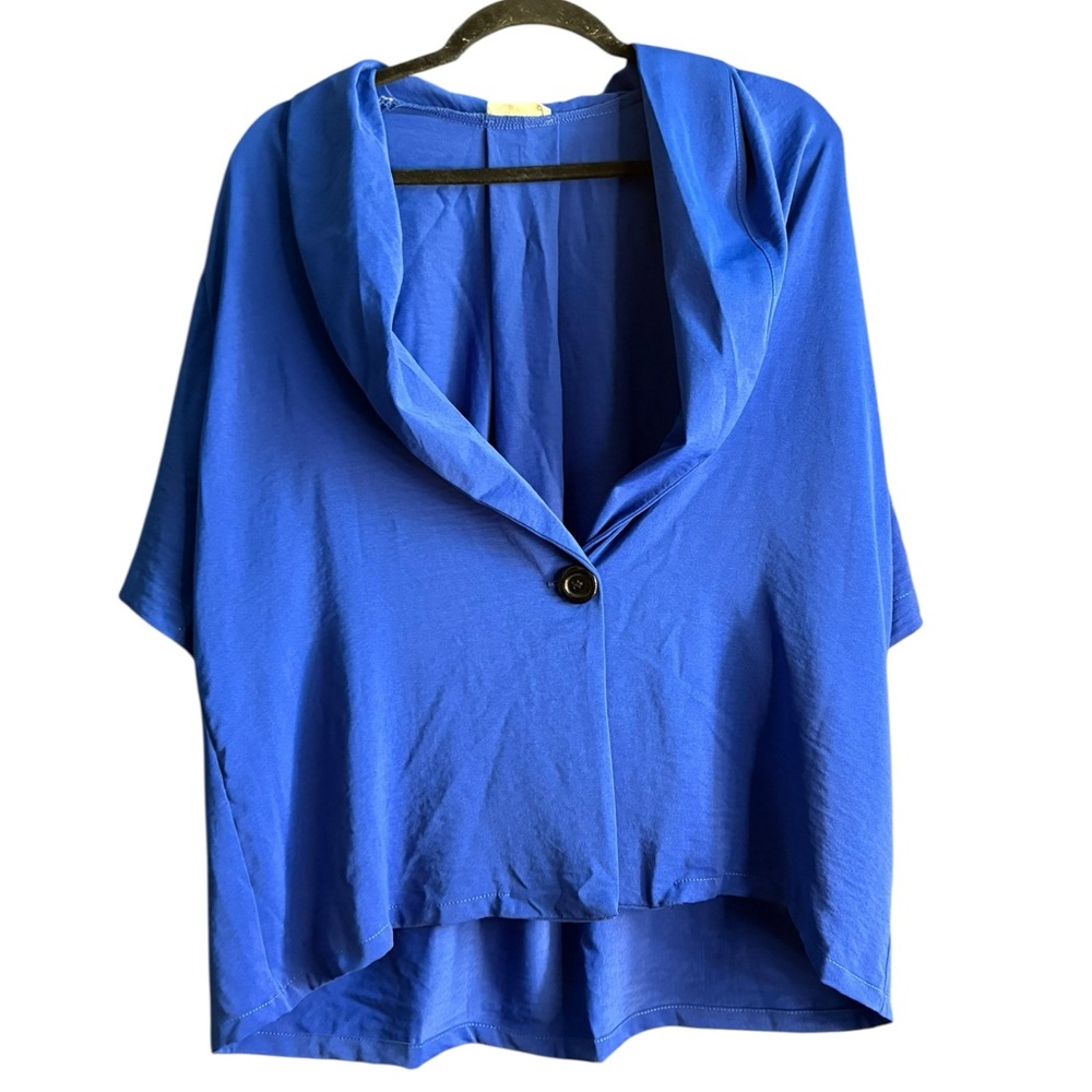 Oversized Boxy Blue Blouse with V-Neck - Picture 1 of 6